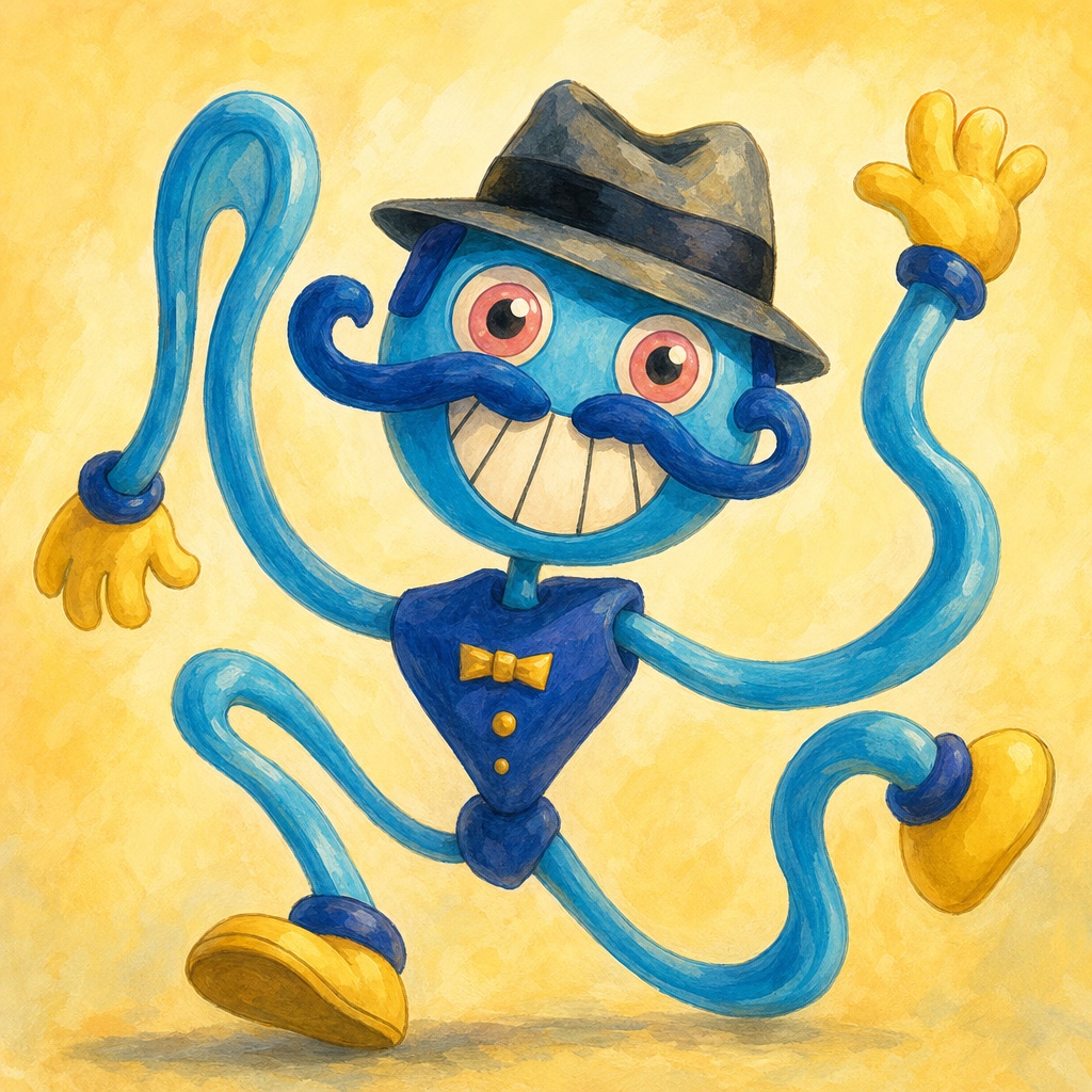 Illustrated version of Blue Mustache Gangster