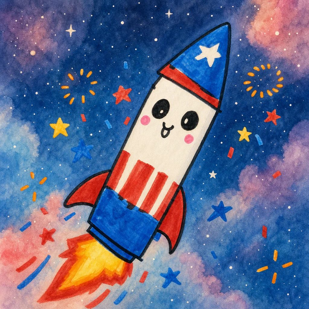 Storybook illustration based on Weston's Smiling Star Rocket