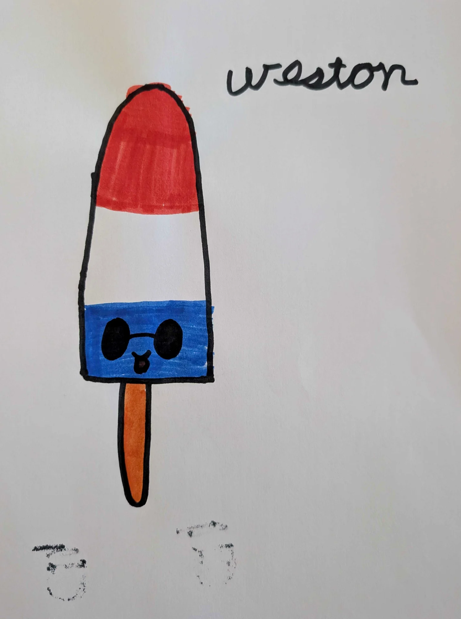 Weston's original marker drawing of Patriotic Popsicle