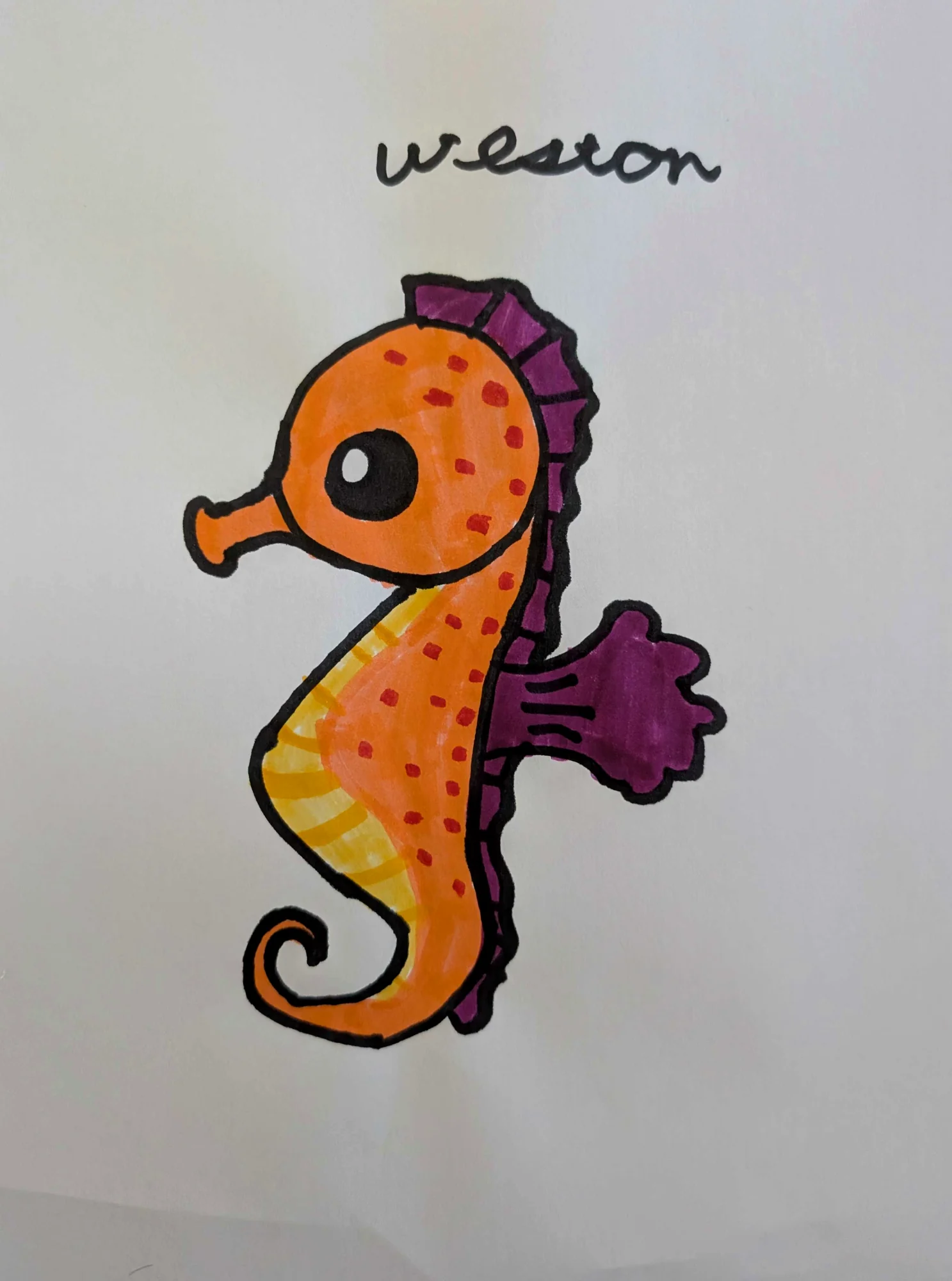 Weston's original marker drawing of Sunny Seahorse