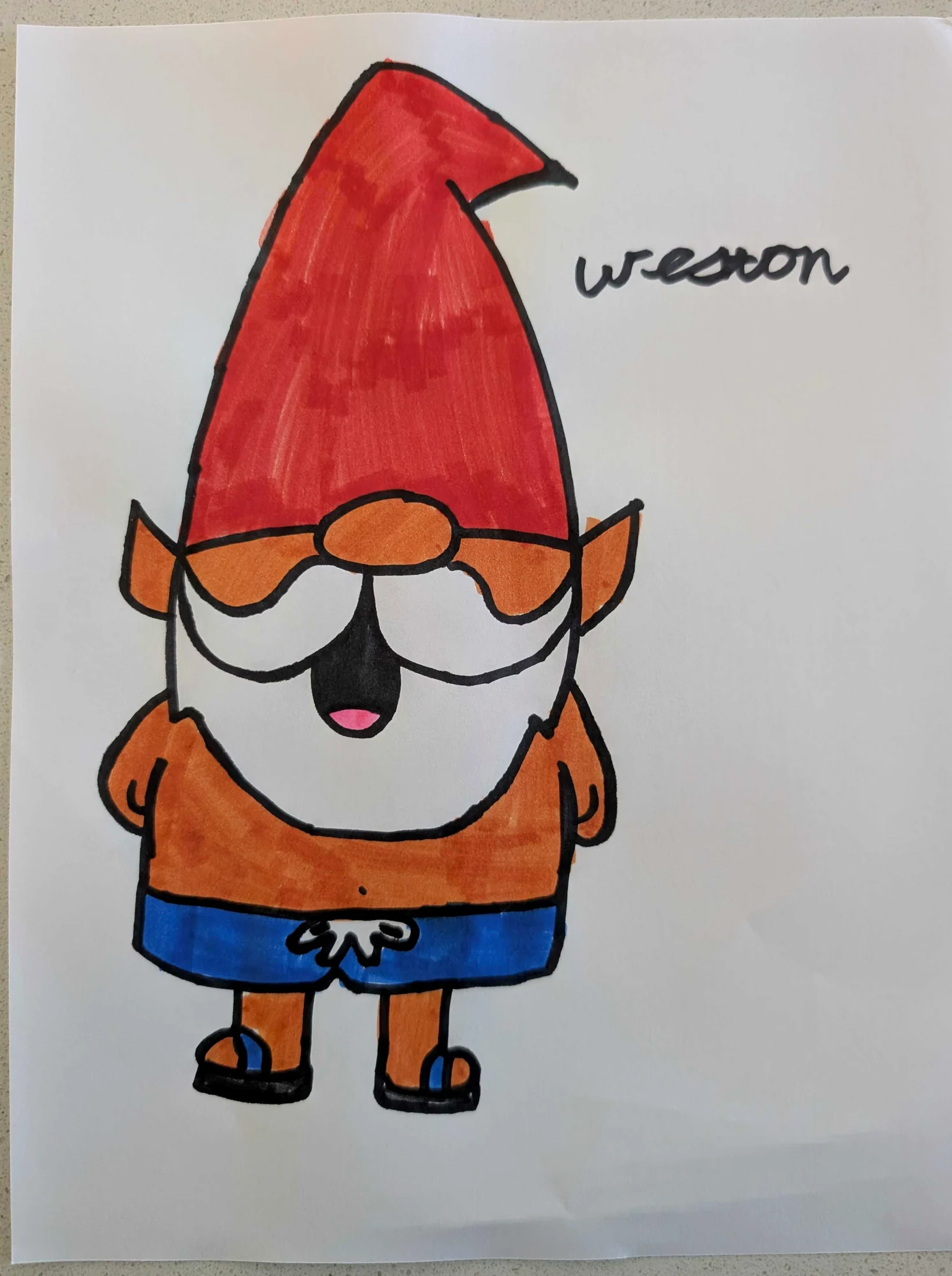 Weston's original marker drawing of Red Hat Gnome